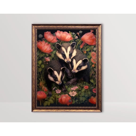 Baby Skunk, Botanical Gothic Art, Floral Moody, Dark Cottagecore , Goth Wall Art, Dark Academia Poster, Witch Room Decor, Unframed Poster Size 8x12