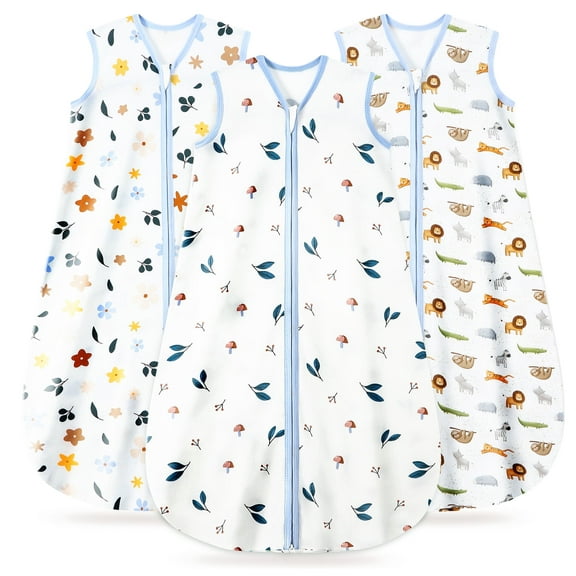 Baby Sleep Sack 18-24 Months, 100% Organic Cotton Wearable Blanket for Babies, 2-Way Zipper TOG 0.5 Lightweight Breathable Baby Sleeping Bag, 4 Sizes-XL Animal&Plant&White