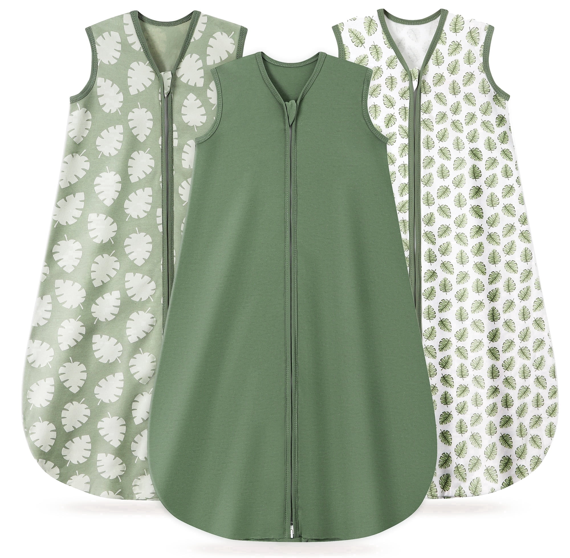 Baby Sleep Sack 18-24 Months, 100% Organic Cotton Wearable Blanket for Babies, 2-Way Zipper TOG 0.5 Lightweight Breathable Baby Sleeping Bag, 4 Sizes-XL Leaf&Green