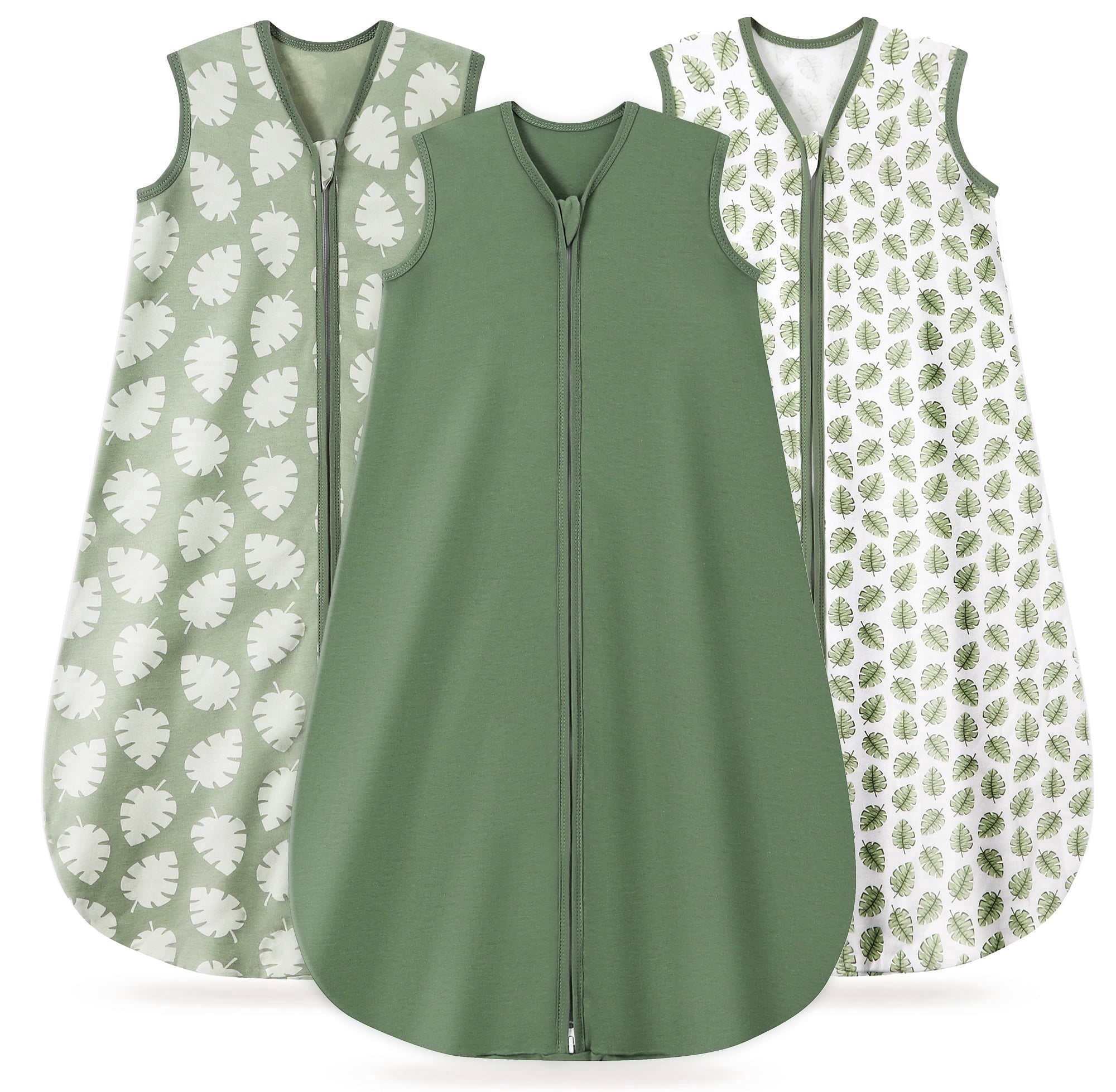 Baby Sleep Sack 6-12 Months, 100% Organic Cotton Wearable Blanket for Babies, 2-Way Zipper TOG 0.5 Lightweight Breathable Baby Sleeping Bag, 4 Sizes-M Leaf＆Green