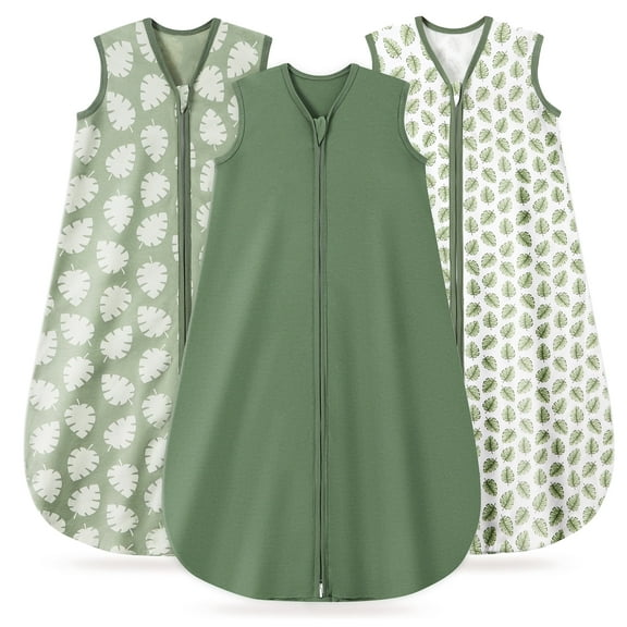 Baby Sleep Sack 6-12 Months, 100% Organic Cotton Wearable Blanket for Babies, 2-Way Zipper TOG 0.5 Lightweight Breathable Baby Sleeping Bag, 4 Sizes-M Leaf&Green