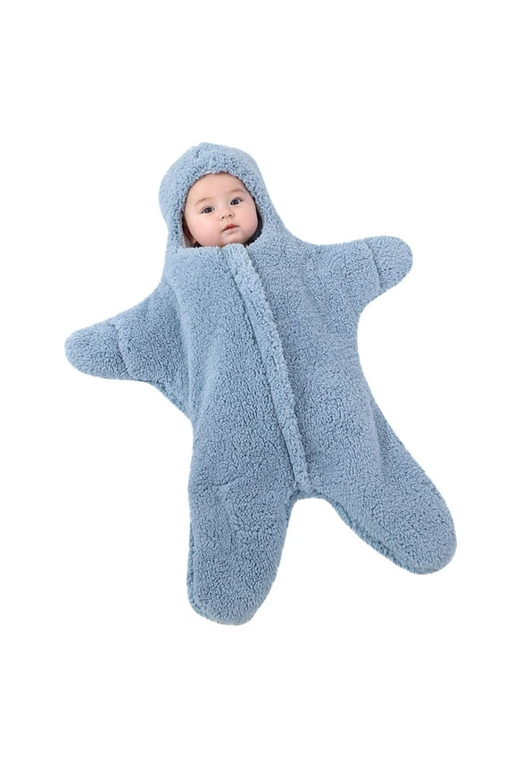 Baby Sleep Sack Boys Girls Fleece Winter Sleeping Long Sleeve Onesies Pajamas Star-Fish Warm Sleeping Bag Snowsuit, Blue, 6 Months