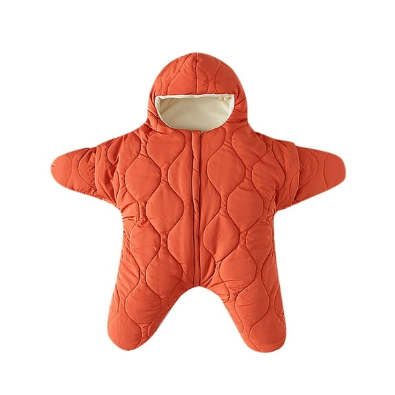 Baby Sleep Sack Boys Girls Fleece Winter Sleeping Long Sleeve Onesies Pajamas Star-Fish Warm Sleeping Bag Snowsuit, Orange, 6 Months
