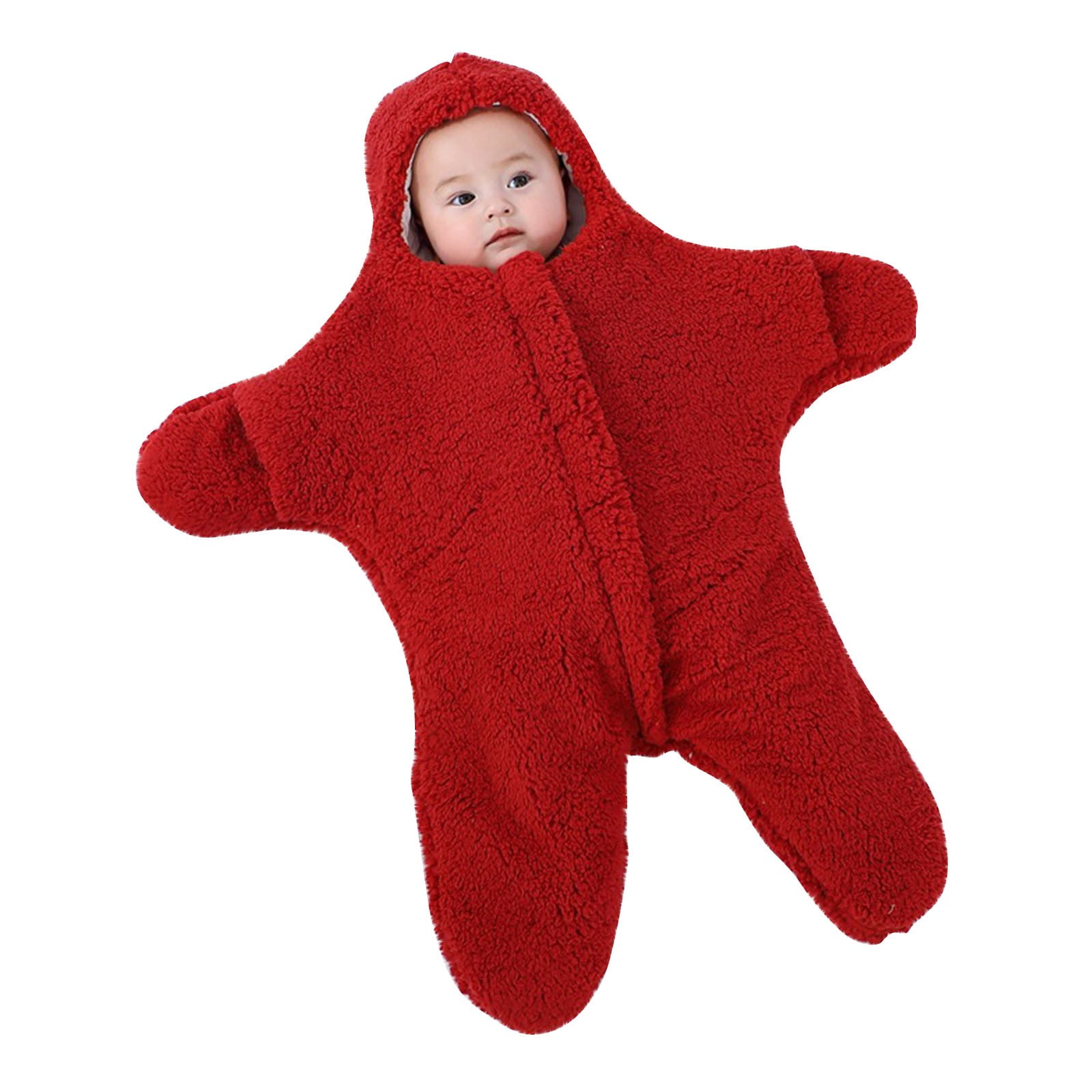 Baby Sleep Sack Boys Girls Fleece Winter Sleeping Long Sleeve Onesies Pajamas Star-Fish Warm Sleeping Bag Snowsuit, Red, 9 Months
