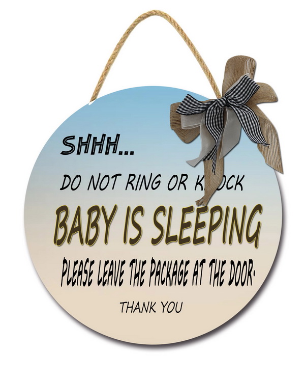 Baby Sleeping Sign - 'Shhh' Do Not Disturb Door Hanging, Wooden Decorative Sign For Nursery Or Front Door - View #7