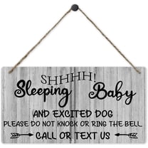 Baby Sleeping Sign Plaque Decor for Front Door - Please Do Not Disturb Sign - Signs Decor for Baby Room, Nursery, Home Bedroom -New Mom Gift, Baby Shower 10x5 Inch