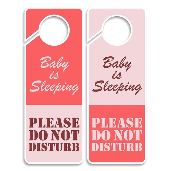 Baby Sleeping Sign for Front Door, Door Hanger 2 Pack, Double Sided, Ideal for Any Kind of Door Knob