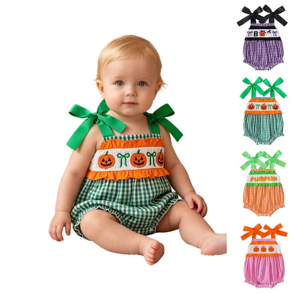 Baby Sleeveless Cute Embroidered Bodysuit with Bow Halloween Cosplay Halloween Outfits for Girls Size 3-18 Months