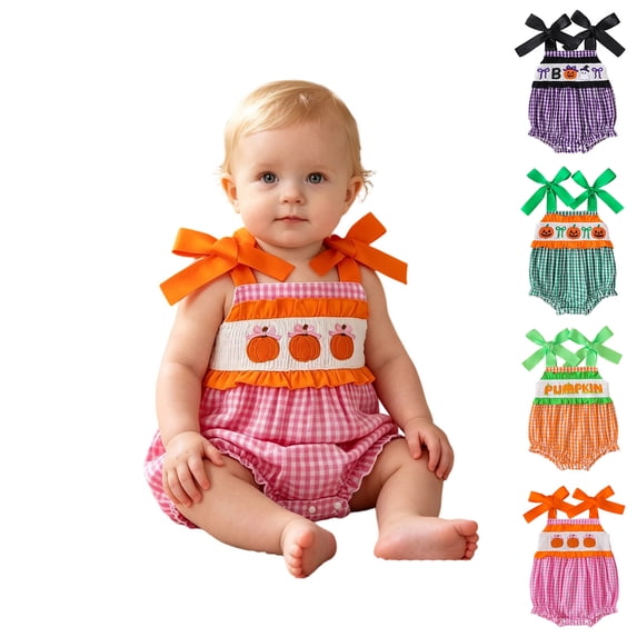 Baby Sleeveless Cute Embroidered Bodysuit with Bow Halloween Party Clothes Halloween Girl Outfit Size 3-18 Months