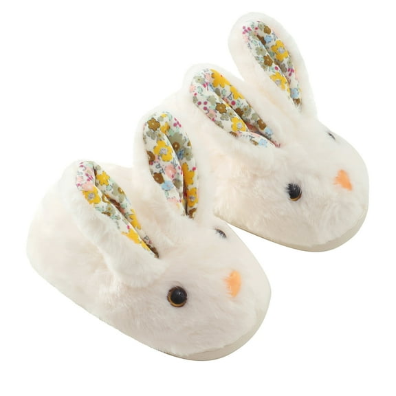 Baby Slippers Toddler Girls Winter Slippers Cute Rabbits Warm House Slippers Bedroom Indoor Shoes Size 1T-4T White