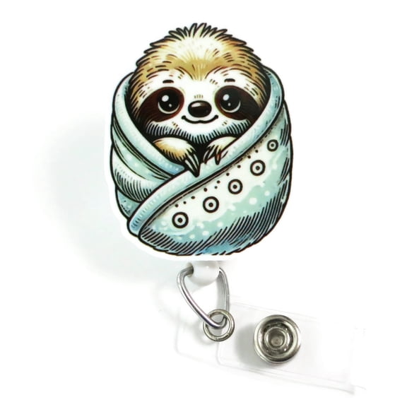 Baby Sloth in Blanket Badge Reel, Cute ID Clip for L&D, NICU, PICU Nurses, Midwife Gift, Sloth Badge Holder | Scrapheart