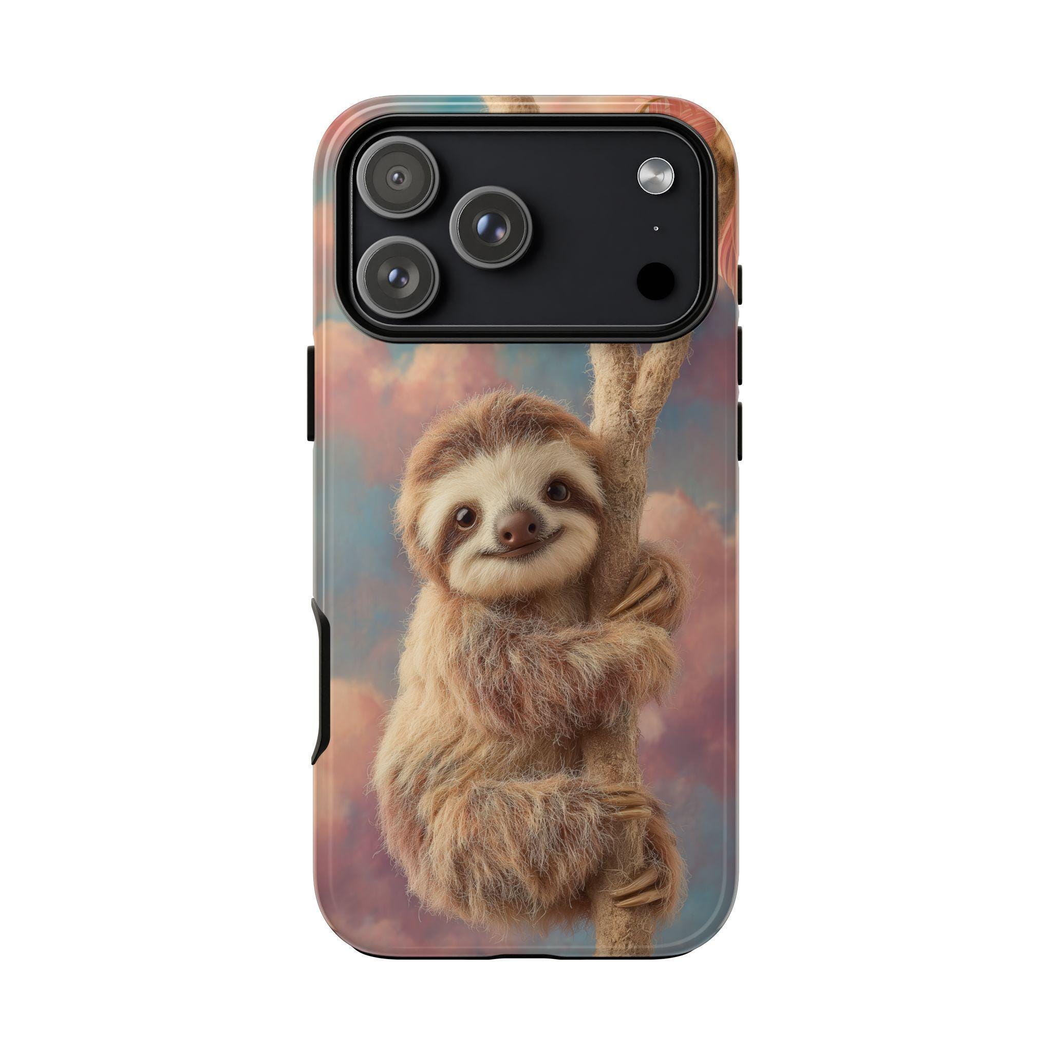 Sloth Custom Phone Case Baby Sloth on Branch Dreamy Sky Cute Pastel Scene Phone Case with ...