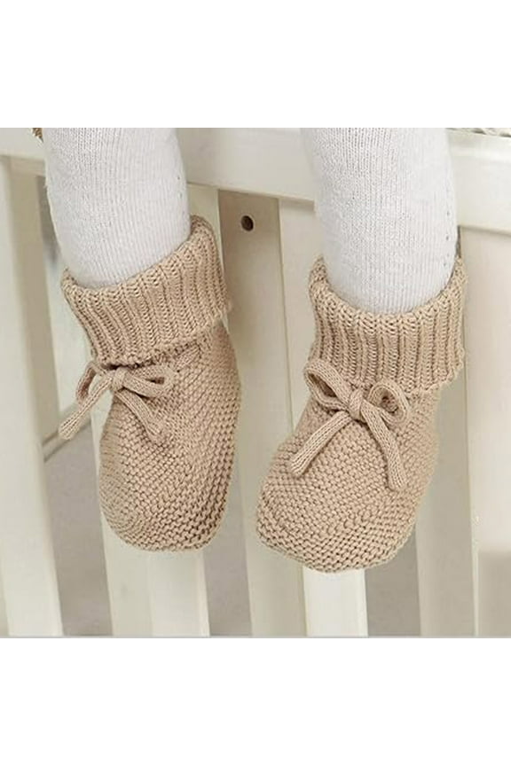 Baby Sneakers Baby Sneakers For Infants Soft Knit Booties With Bow Cute First Shoes Warm Winter Toddler Socks For Boys Girls Khaki 0-3 Months