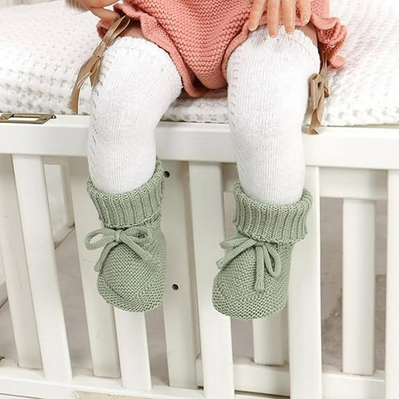 Baby Sneakers Baby Sneakers For Infants Soft Knit Booties With Bow Cute First Shoes Warm Winter Toddler Socks For Boys Girls Light Green 3-6 Months