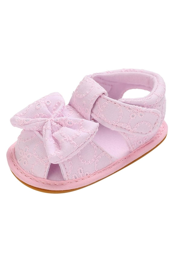 Baby Sneakers Fashionable New Pattern Cute Bow Decoration Hook Loop Breathable Sandals Red 12 Months-18 Months