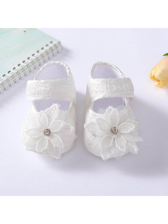 Baby Sneakers Fashionable Pattern Cute Flower Hook Loop Lightweight Walking Shoes, 6-10 Months, White