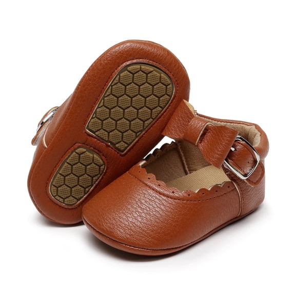 Baby Sneakers Girls Bowknot First Shoes Buckle Strap Toddler Soft Bottom Breathable, 6-12 Months, Brown
