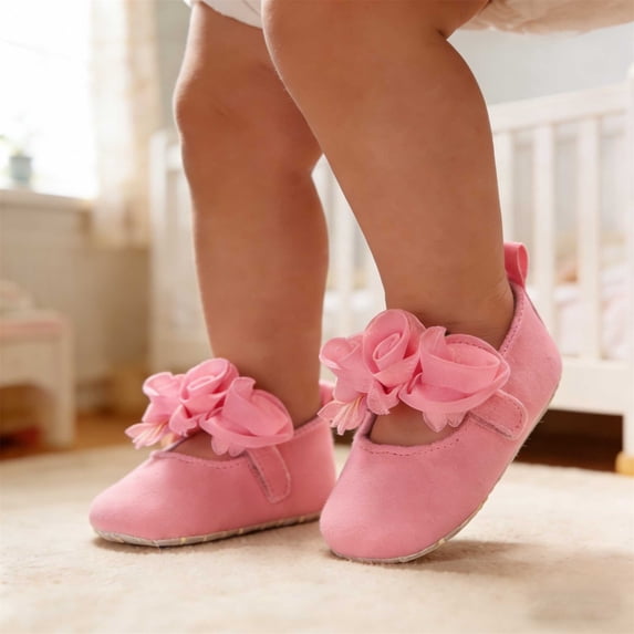 Sunshuilll Baby Sneakers Soft Sole Floral Ballet Walking Shoes, Pink, 6-9 Months