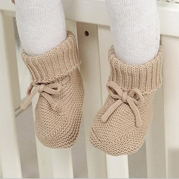 Baby Sneakers for Soft Knit Booties with Bow First Shoes Warm Winter for Everyday Casual Use Baby Toddlers, 6-9 Months, Khaki