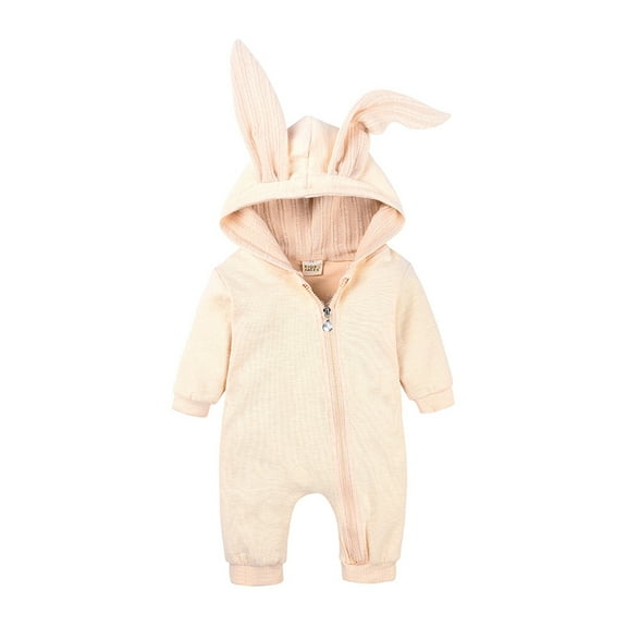 Baby Snowsuit Animal Bunny Baby Easter Snowsuit Long Ear Rabbit Hoodie Jumpsuit With Zipper Baby Girl Winter Clothes Beige 0 Months-3 Months