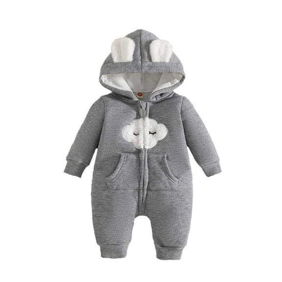 Baby Snowsuit Baby Snowsuit Long Sleeve Hooded Winter Cloud Embroidery Cute Zip Up Outfit Baby Winter Clothes Grey 0 Months-3 Months