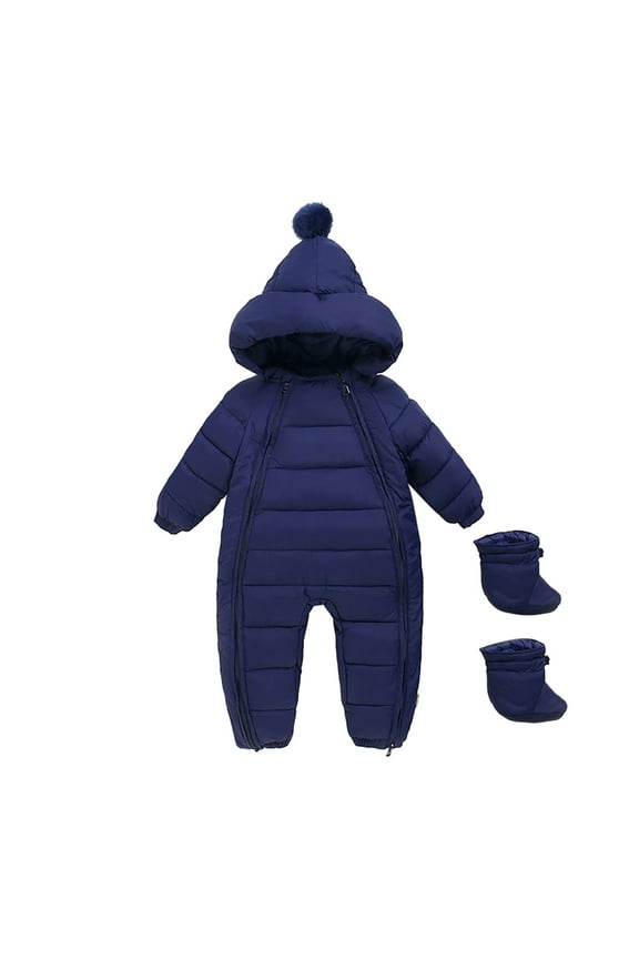 Baby Snowsuit Cute Puffer Romper Outwear Coat for Baby Snow Coat Solid Color Warm Windproof Cute Boy Outfits for Little Girls 0-3 Months
