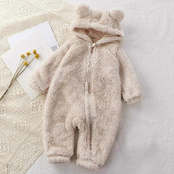 Baby Snowsuit Fleece Jumpsuit Bear Ear Newborn Girl Romper Warm Newborn Outfits Baby Girl 0-3 Months Sleepers