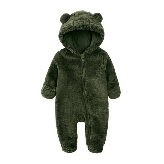 Baby Snowsuit Fleece One Piece Bear Ear Hooded Footie Romper Newborn Fall Winter Warm Coat