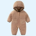 thumbnail image 1 of Baby Snowsuit Fleece Romper, Thicken Bear Hooded Jumpsuit For Toddler Girls Boys Infant Outfit Coffee 12-24 Months, 1 of 3