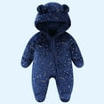 thumbnail image 1 of Baby Snowsuit Fleece Romper, Thicken Bear Hooded Jumpsuit For Toddler Girls Boys Infant Outfit Navy 0-3 Months, 1 of 3