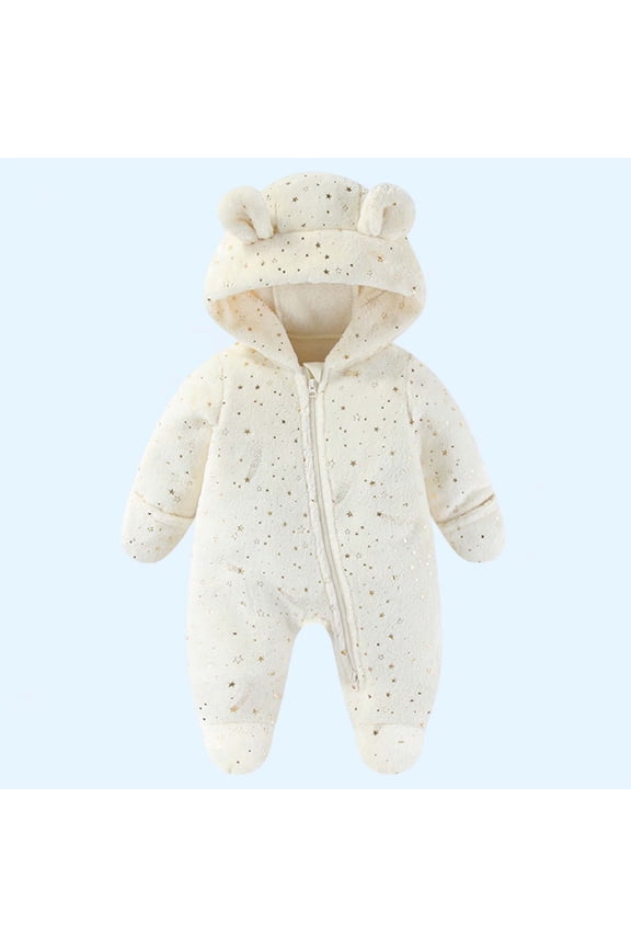 Baby Snowsuit Fleece Romper, Thicken Bear Hooded Jumpsuit For Toddler Girls Boys Infant Outfit White 0-3 Months