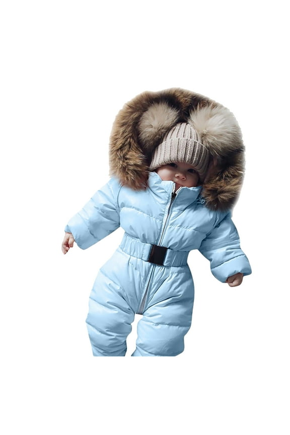 Baby Snowsuit Hooded Romper Coat for Baby Jacket Snowsuit Solid Color Warm Windproof Winter Suit for Little Boys 6-9 Months