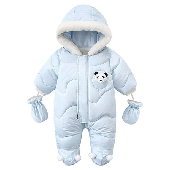 Baby Snowsuit Hooded Winter Thickened Baby Romper Boys Girls Warm Outdoor Long Sleeve Onesies Blue 18 Months-24 Months