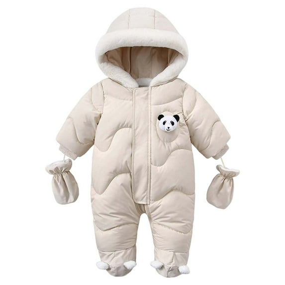 Baby Snowsuit Hooded Winter Thickened Baby Romper Boys Girls Warm Outdoor Newborn Onesies Girl Beige 18 Months-24 Months