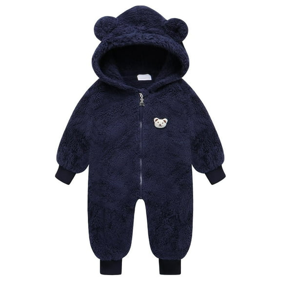 Baby Snowsuit Baby Snowsuit Hooded Winter Clothes Coat Jumpsuit Toddler Outfit Baby Winter Clothes Dark Blue 12 Months-18 Months