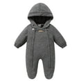 thumbnail image 1 of Baby Snowsuit, Newborn Baby Hooded Footed Romper Fleece Snowsuit Cartoon Flannel Zipper Jumpsuit Thin Fall Winter Outfits Gray 9-12 Months, 1 of 6