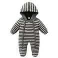 thumbnail image 1 of Baby Snowsuit, Newborn Baby Hooded Footed Romper Fleece Snowsuit Cartoon Flannel Zipper Jumpsuit Thin Fall Winter Outfits White 9-12 Months, 1 of 2