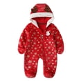thumbnail image 1 of Baby Snowsuit Newborn Hooded Christmas Deer Snowsuit Fold Over Mittens Footies Fleece Clothes Baby Girl Winter Clothes Red 3 Months-6 Months, 1 of 7