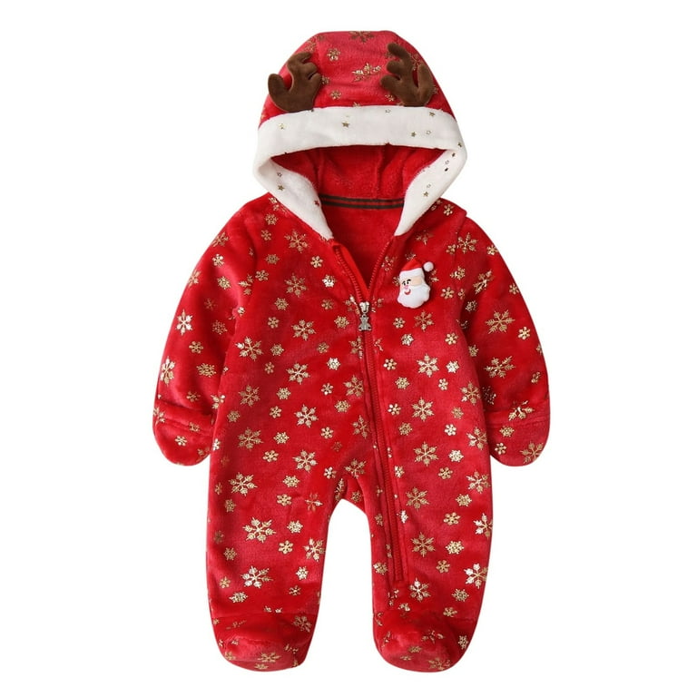 Baby Snowsuit Newborn Hooded Christmas Deer Snowsuit Fold Over