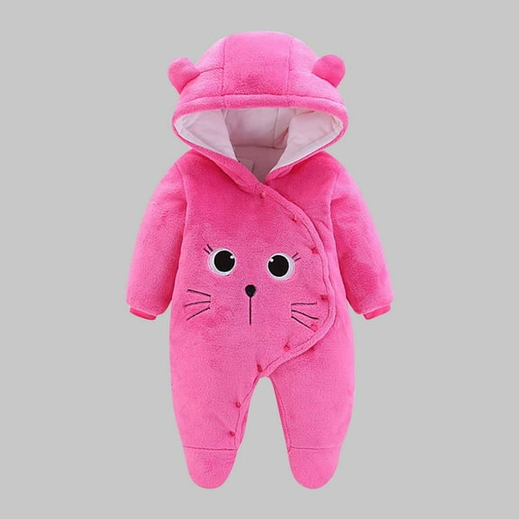 Baby Snowsuit Newborn Winter Hooded Romper Fleece Snowsuit Baby Jumpsuit Cartoon Bear Winter Coat for Girls and Boys Hot Pink 9-12 Months