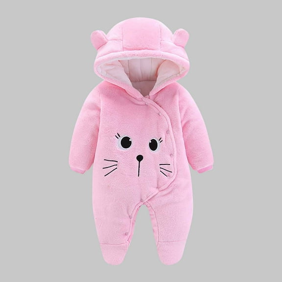 Baby Snowsuit Newborn Winter Hooded Romper Fleece Snowsuit Baby Jumpsuit Cartoon Bear Winter Coat for Girls and Boys Pink 0-3 Months