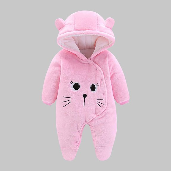 Baby Snowsuit Newborn Winter Hooded Romper Fleece Snowsuit Baby Jumpsuit Cartoon Bear Winter Coat for Girls and Boys Pink 3-6 Months