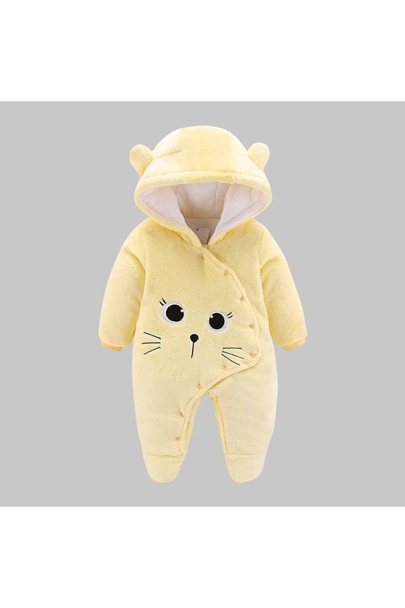 Baby Snowsuit Newborn Winter Hooded Romper Fleece Snowsuit Baby Jumpsuit Cartoon Bear Winter Coat for Girls and Boys Yellow 9-12 Months