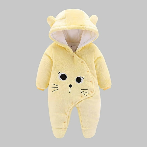 Baby Snowsuit Newborn Winter Hooded Romper Fleece Snowsuit Baby Jumpsuit Cartoon Bear Winter Coat for Girls and Boys Yellow 9-12 Months