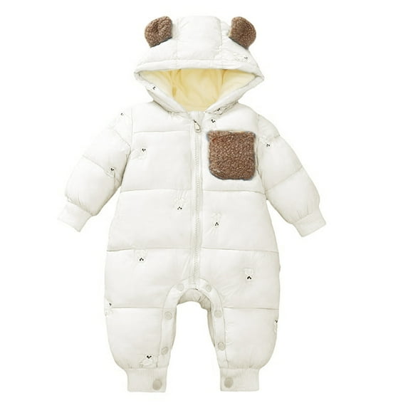 Baby Snowsuit Plus Snowsuit Winter Climbing Clothes Super Cute Padded Outerwear Baby Winter Clothes White 6 Months-12 Months
