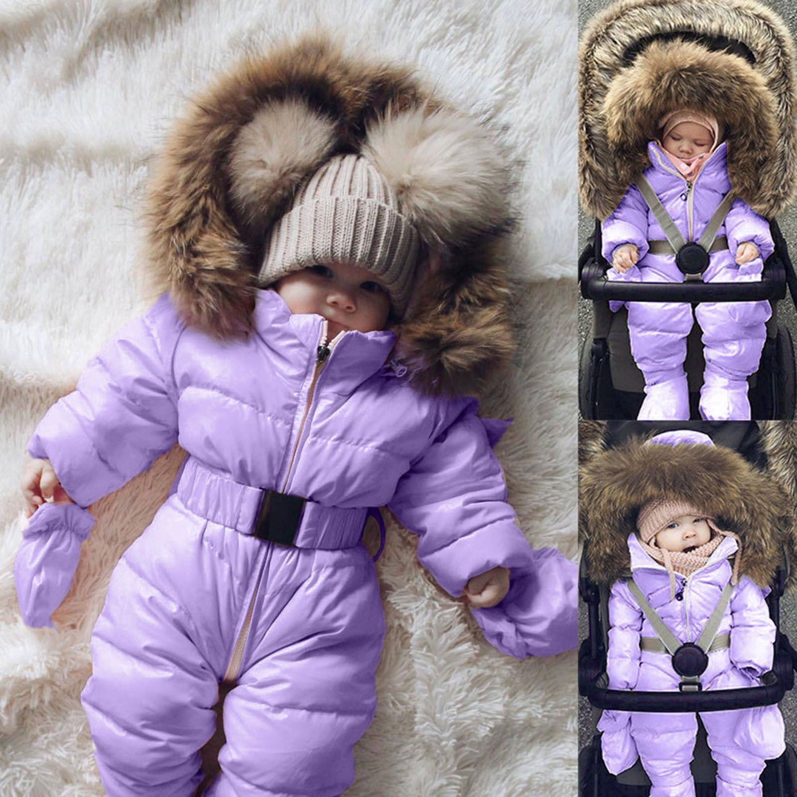 Baby Snowsuit Warm Hooded Romper Coat for Toddler Boy Winter Jacket Jumpsuit Warm Windproof Long Sleeve Baby Girl Clothes for Little Girls 9-12 Months
