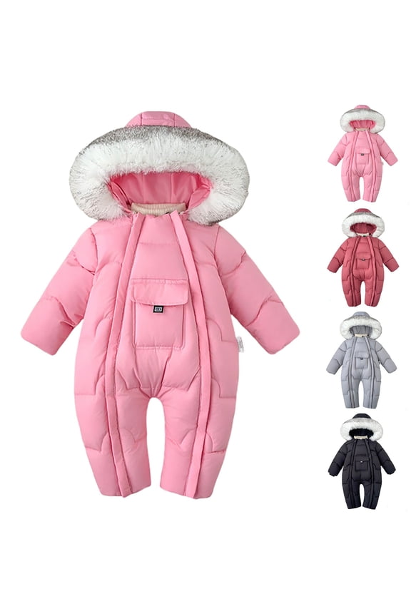 Baby Snowsuit Toddler Girl Clothes Cute Hooded Double Zipper Boys Winter Coat Unisex Romper for
