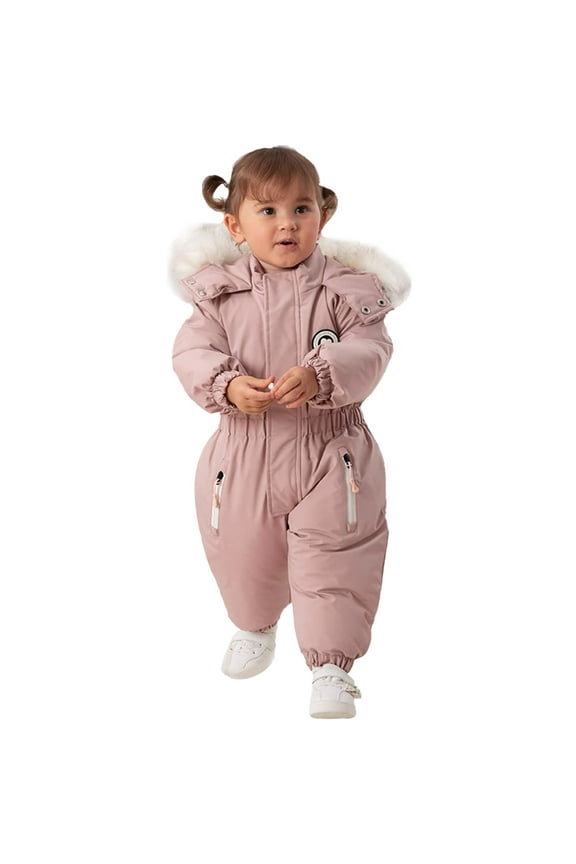 Baby Snowsuit Toddler Ski Suit Jumpsuit Hooded Jacket Coat Warm Lined Fall Winter Clothes for Kids 7-8 Years
