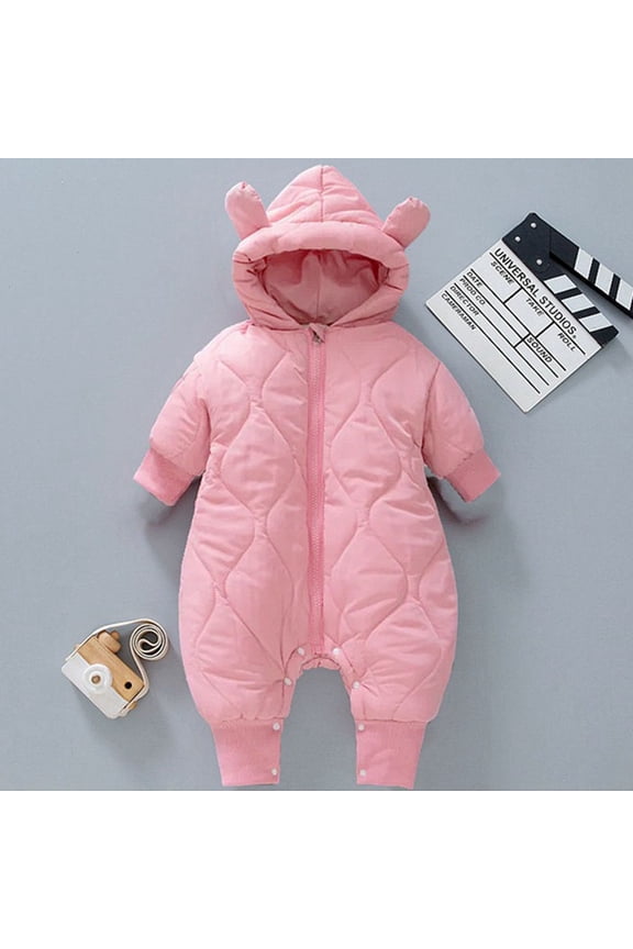 Baby Snowsuit Warm Hooded Romper Coat for Toddler Warm Jumpsuit Solid Color Warm Windproof Baby Boy Clothes for Toddler Boys 3-6 Months