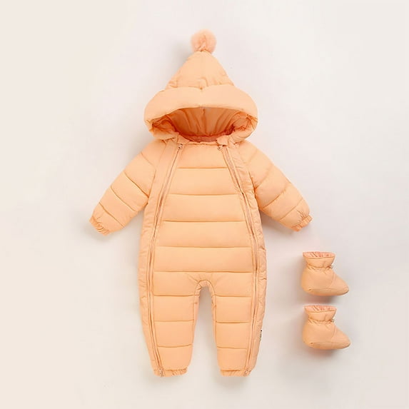 Baby Snowsuit Winter Outwear Romper for Toddler Girls Winter Coat Solid Color Warm Windproof Baby Girl Clothes for Little Girls 18-24 Months